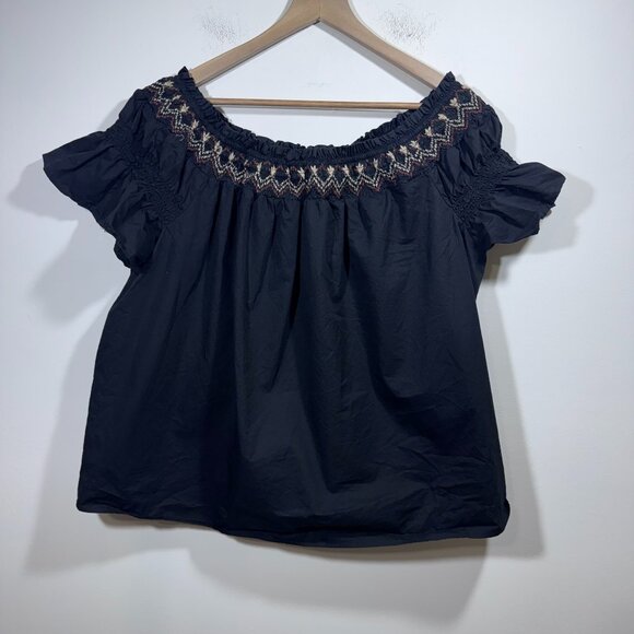 Old Navy Tops - Old Navy Smocked Off-the-Shoulder Flutter-Sleeve Top Size 2X Black Brown Peasant